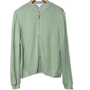 St. John Sport Mint Green Zip-Up Sweater Metallic Silver Large